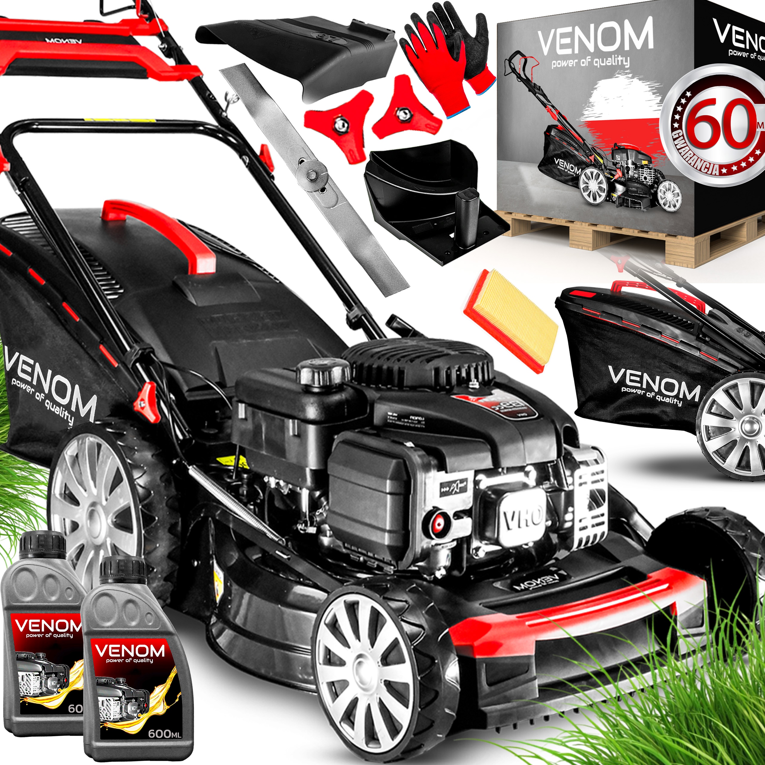 Benzínová kosačka na trávu Venom 8,50 HP, objem 139 cm³, objem koša 46 cm, pohon kolies 50 l